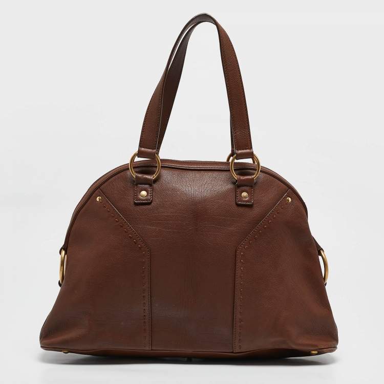 Pre Owned Yves Saint Laurent Brown Leather Large Muse Bag