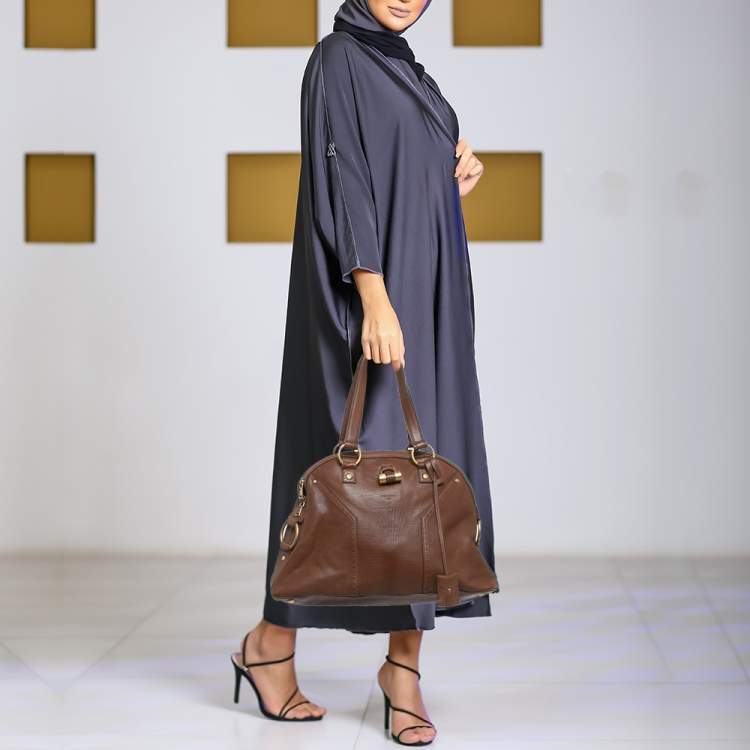 Pre Owned Yves Saint Laurent Brown Leather Large Muse Bag