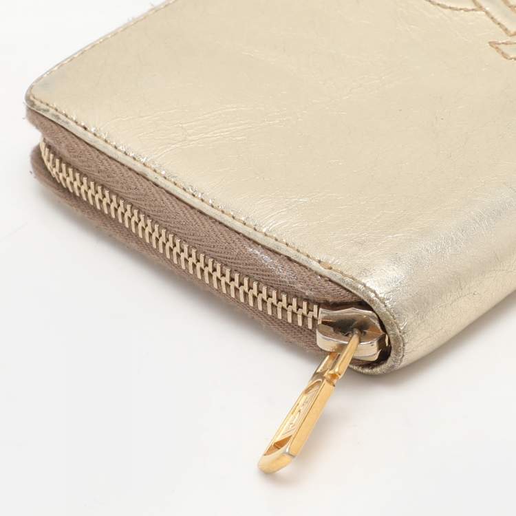Pre Owned Yves Saint Laurent Metallic Leather Belle De Jour Zip Around Wallet