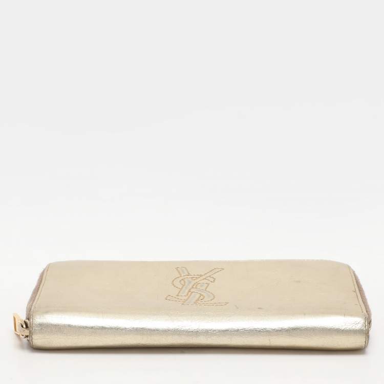 Pre Owned Yves Saint Laurent Metallic Leather Belle De Jour Zip Around Wallet
