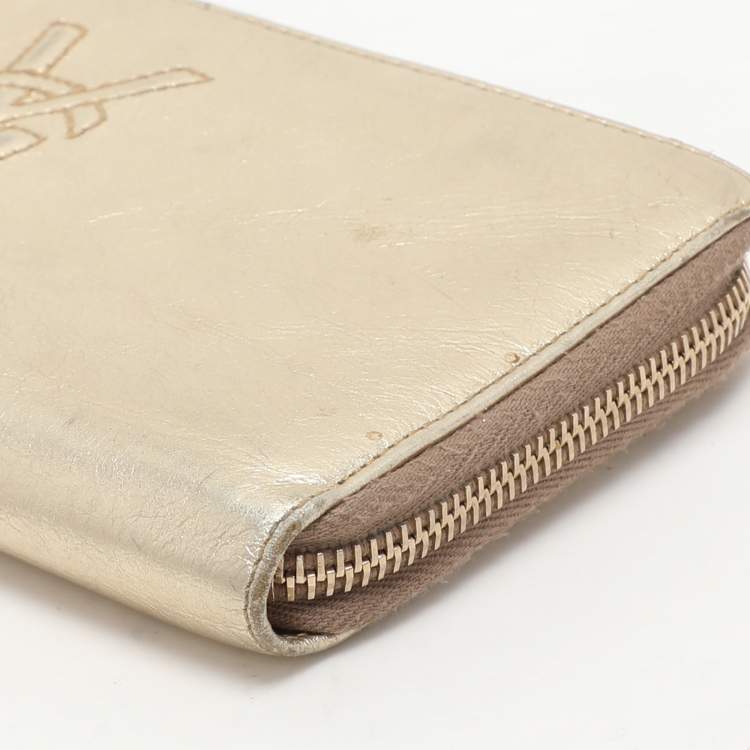 Pre Owned Yves Saint Laurent Metallic Leather Belle De Jour Zip Around Wallet