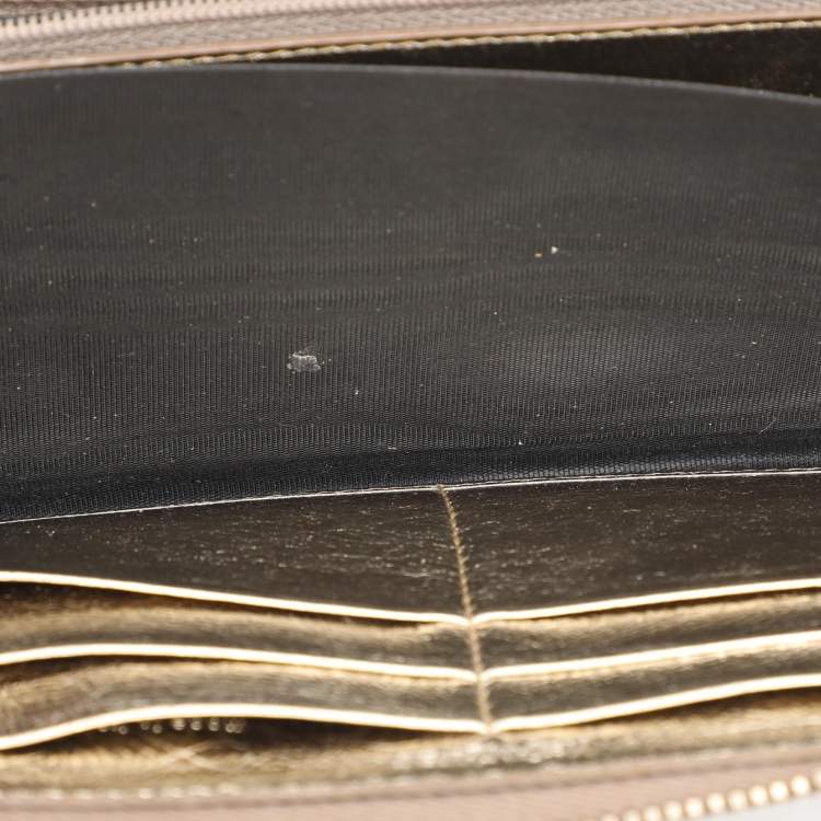 Pre Owned Yves Saint Laurent Metallic Leather Belle De Jour Zip Around Wallet