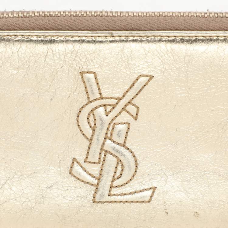 Pre Owned Yves Saint Laurent Metallic Leather Belle De Jour Zip Around Wallet