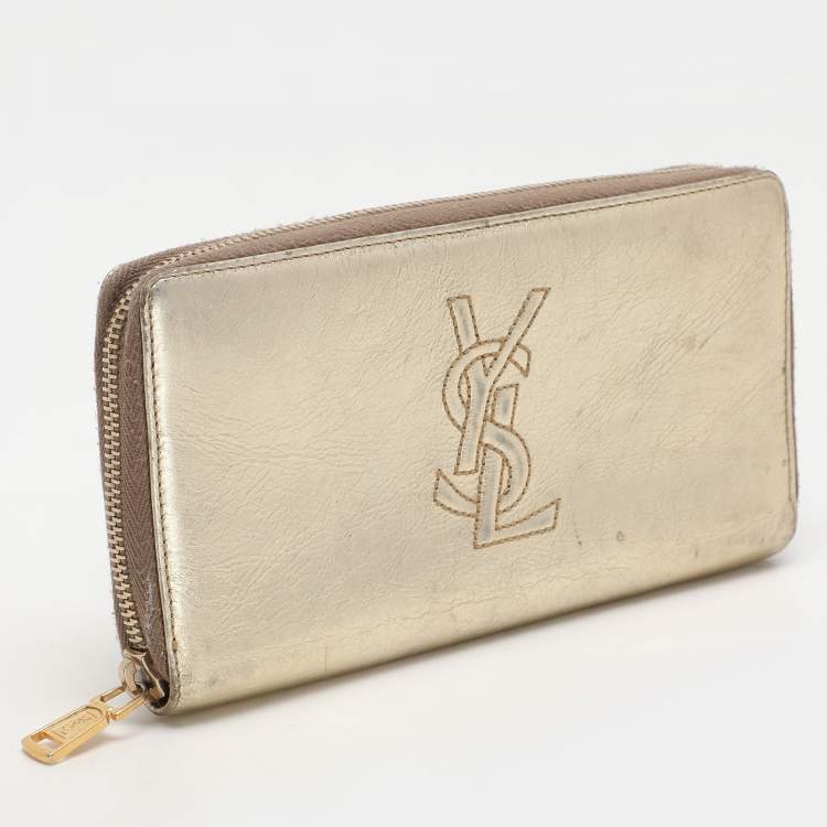 Pre Owned Yves Saint Laurent Metallic Leather Belle De Jour Zip Around Wallet