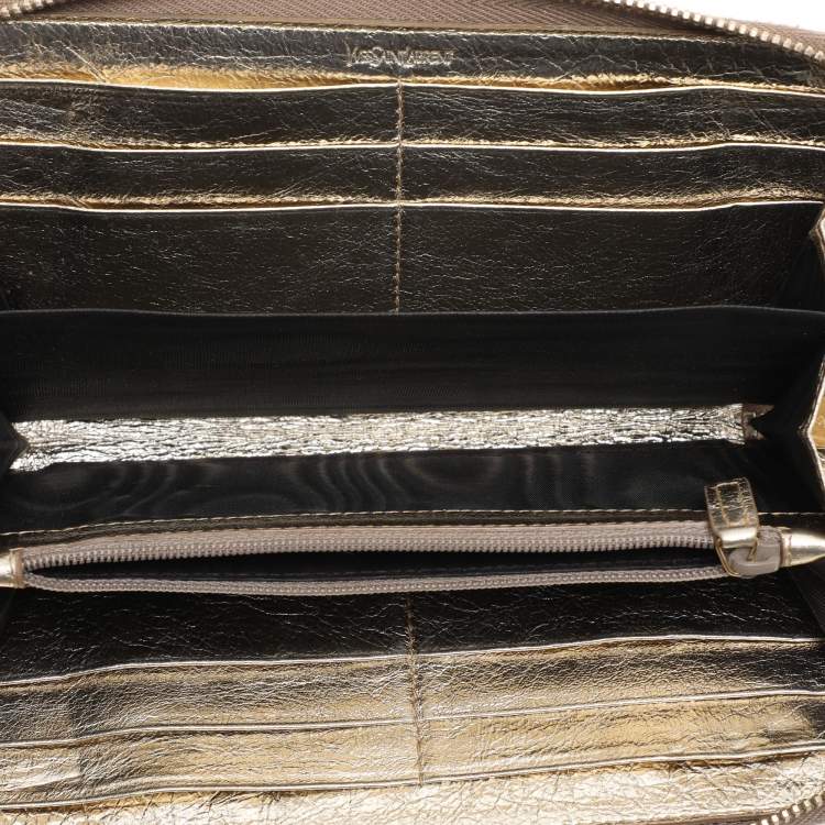Pre Owned Yves Saint Laurent Metallic Leather Belle De Jour Zip Around Wallet