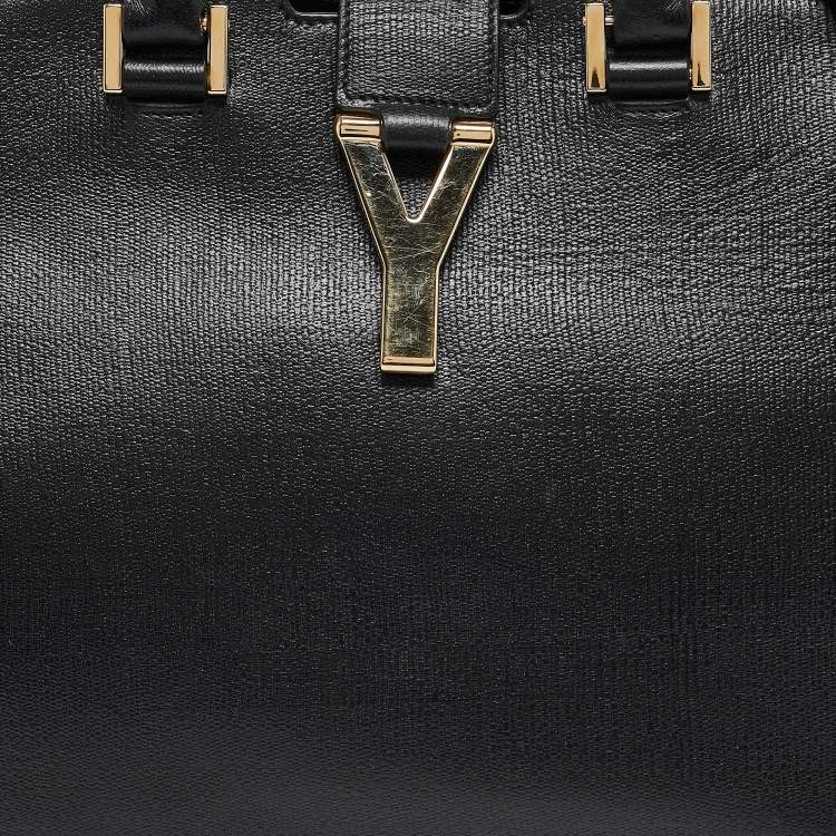 Pre Owned Yves Saint Laurent Black Leather Small Ligne Y Cabas Chyc Tote