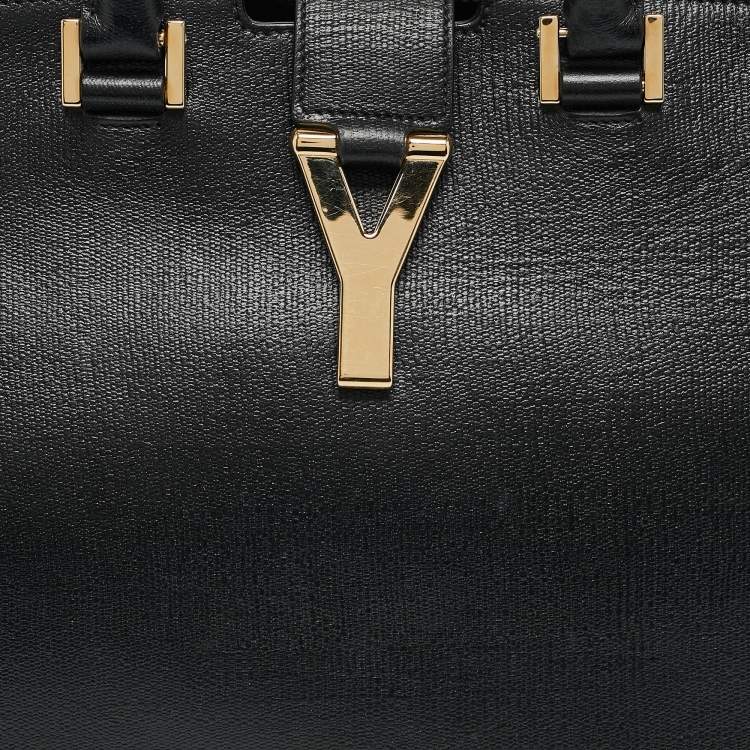 Pre Owned Yves Saint Laurent Black Leather Small Ligne Y Cabas Chyc Tote