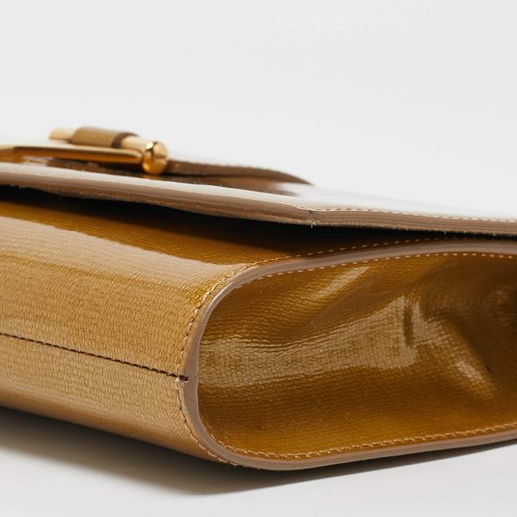 Pre Owned Yves Saint Laurent Gold Patent Leather Y-Ligne Flap Clutch