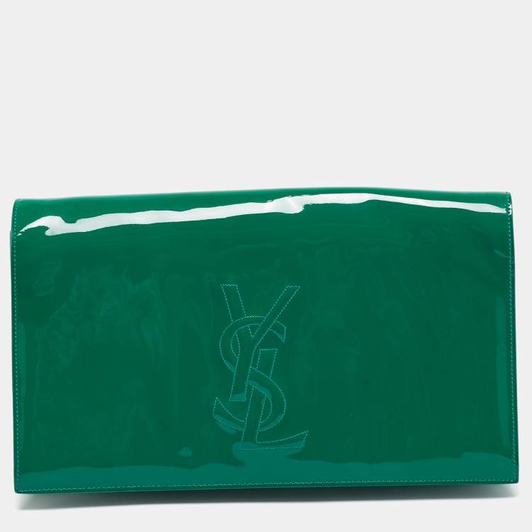 Pre Owned Yves Saint Laurent Green Patent Leather Belle De Jour Flap Clutch