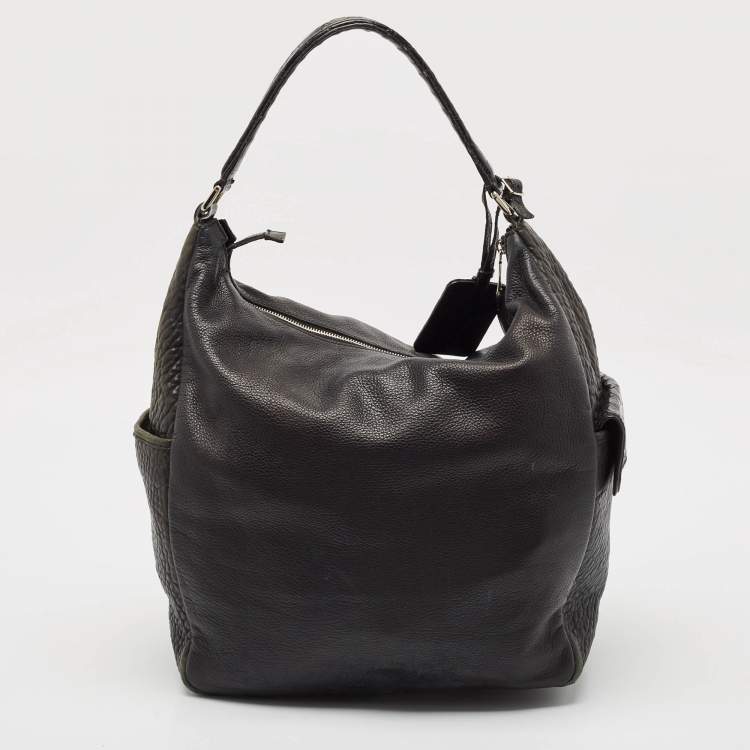 Pre Owned Yves Saint Laurent Black Pebbled Leather and Alligator Multy Hobo