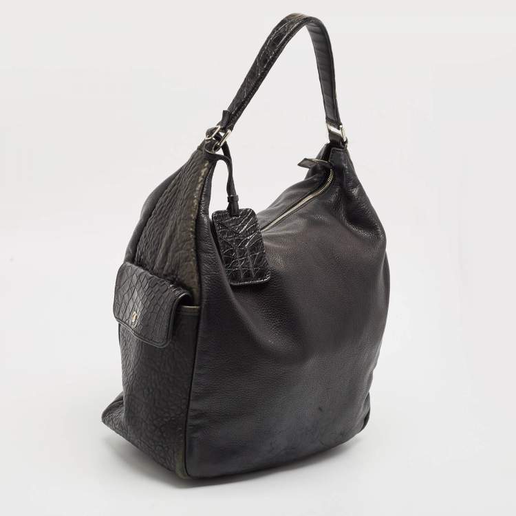 Pre Owned Yves Saint Laurent Black Pebbled Leather and Alligator Multy Hobo