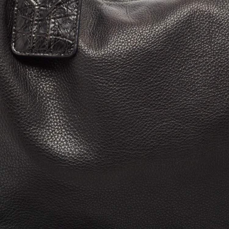 Pre Owned Yves Saint Laurent Black Pebbled Leather and Alligator Multy Hobo