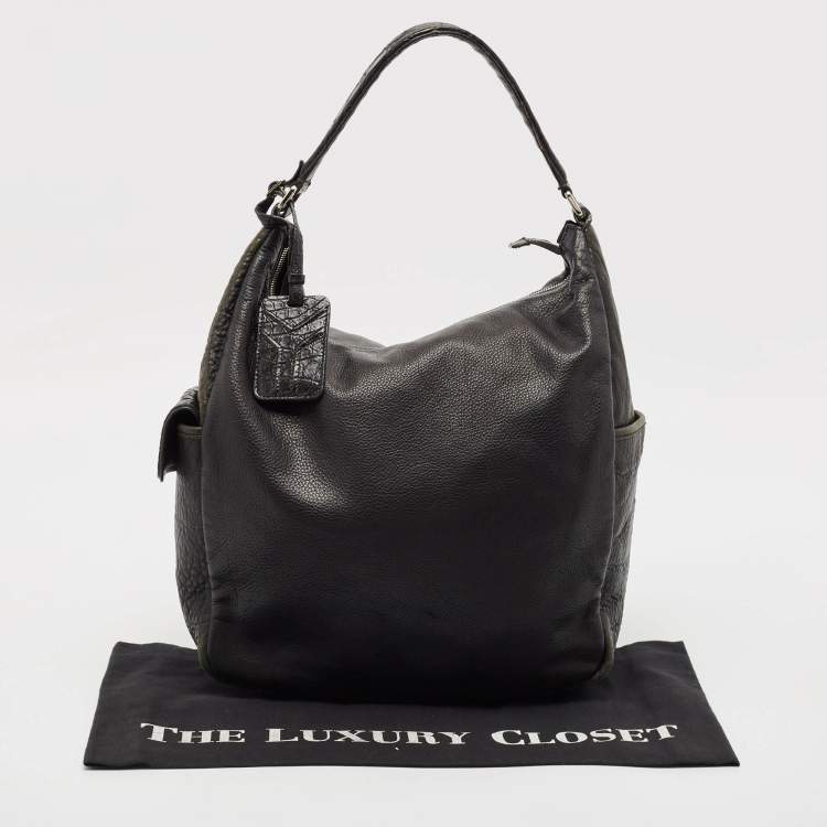 Pre Owned Yves Saint Laurent Black Pebbled Leather and Alligator Multy Hobo