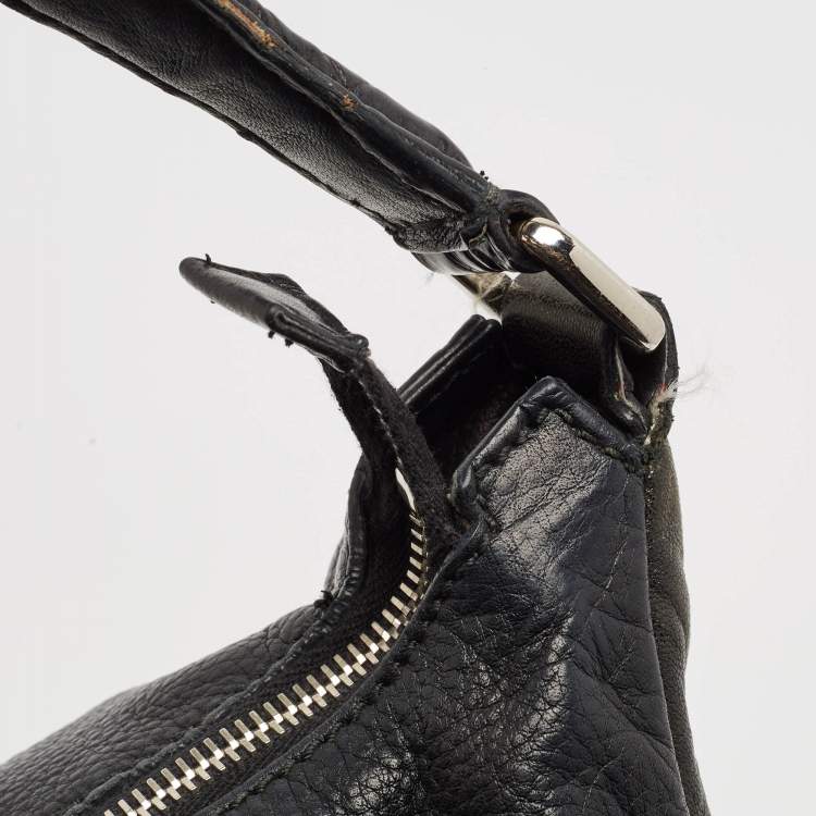 Pre Owned Yves Saint Laurent Black Pebbled Leather and Alligator Multy Hobo