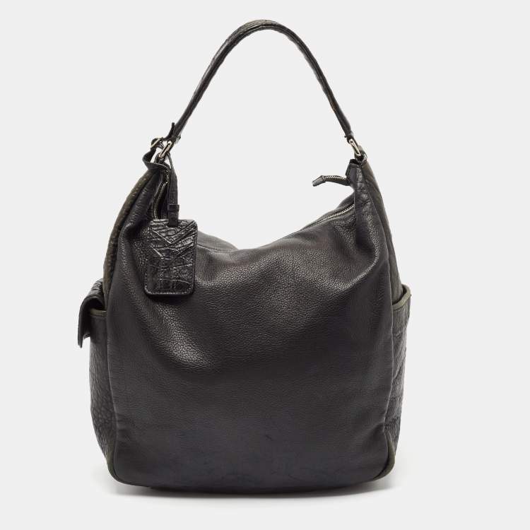 Pre Owned Yves Saint Laurent Black Pebbled Leather and Alligator Multy Hobo
