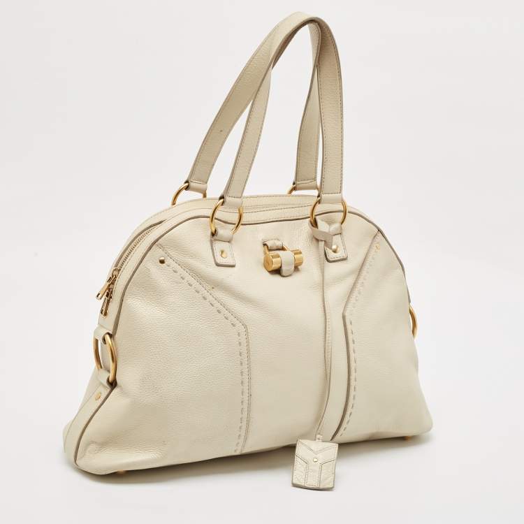 Pre Owned Yves Saint Laurent Off White Leather Medium Muse Satchel