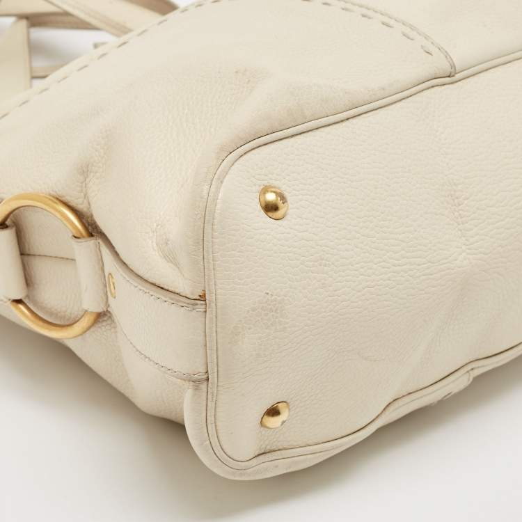 Pre Owned Yves Saint Laurent Off White Leather Medium Muse Satchel
