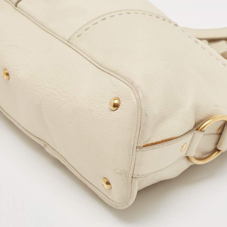 Pre Owned Yves Saint Laurent Off White Leather Medium Muse Satchel