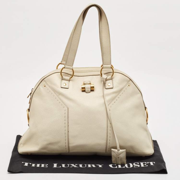 Pre Owned Yves Saint Laurent Off White Leather Medium Muse Satchel