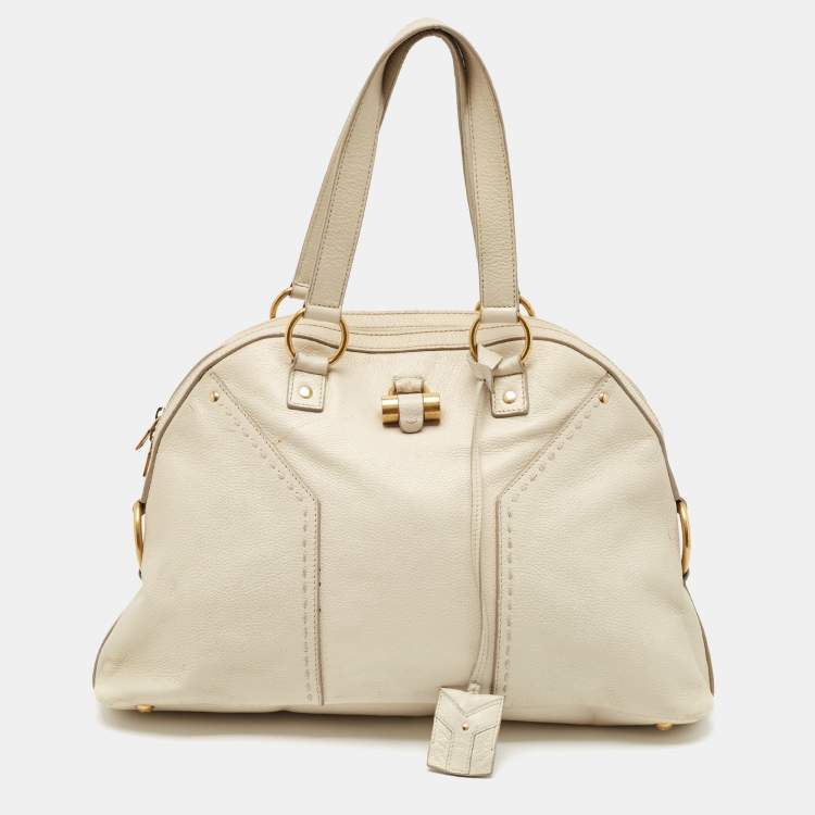 Pre Owned Yves Saint Laurent Off White Leather Medium Muse Satchel