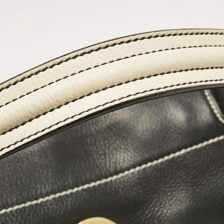 Pre Owned Yves Saint Laurent Black/White Leather and Fabric Muse Two Bag