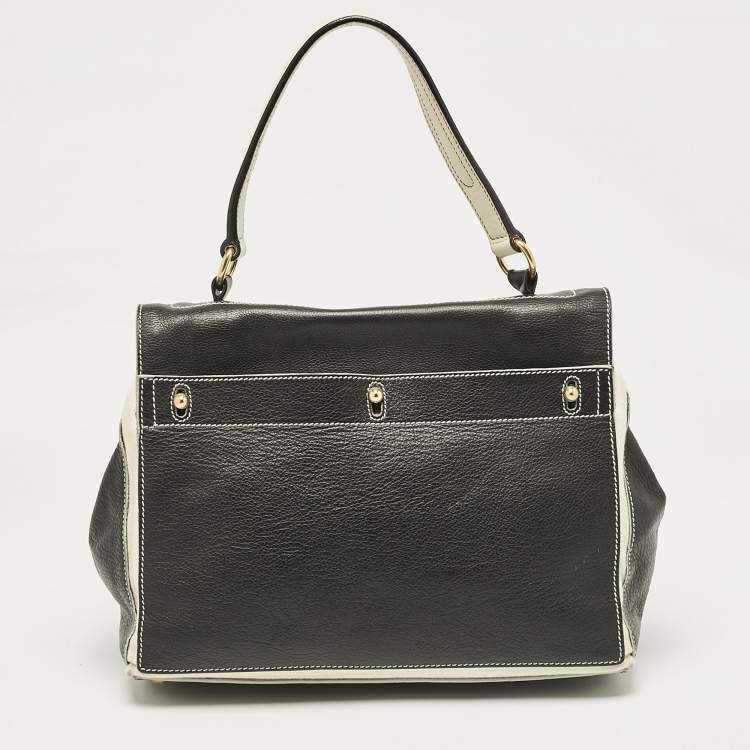 Pre Owned Yves Saint Laurent Black/White Leather and Fabric Muse Two Bag