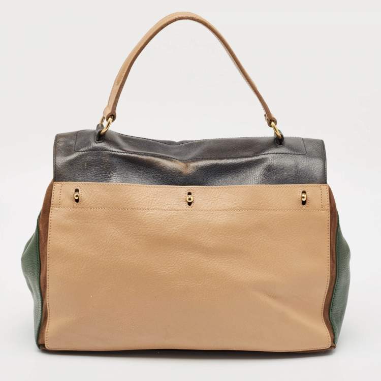 Pre Owned Yves Saint Laurent Tricolor Leather and Suede Large Muse Two Top Handle Bag