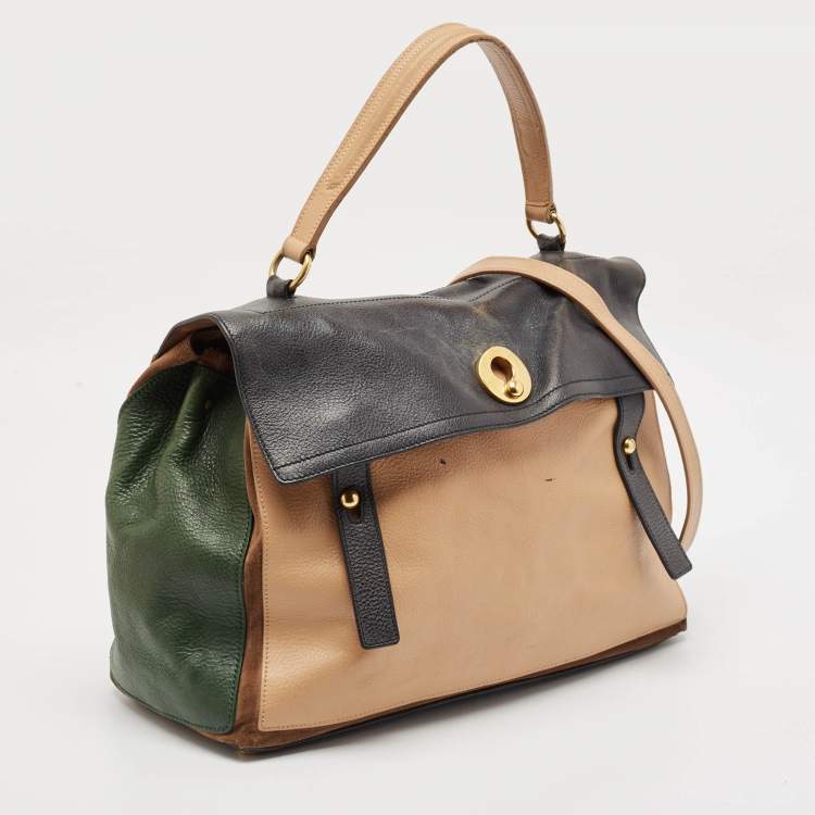 Pre Owned Yves Saint Laurent Tricolor Leather and Suede Large Muse Two Top Handle Bag