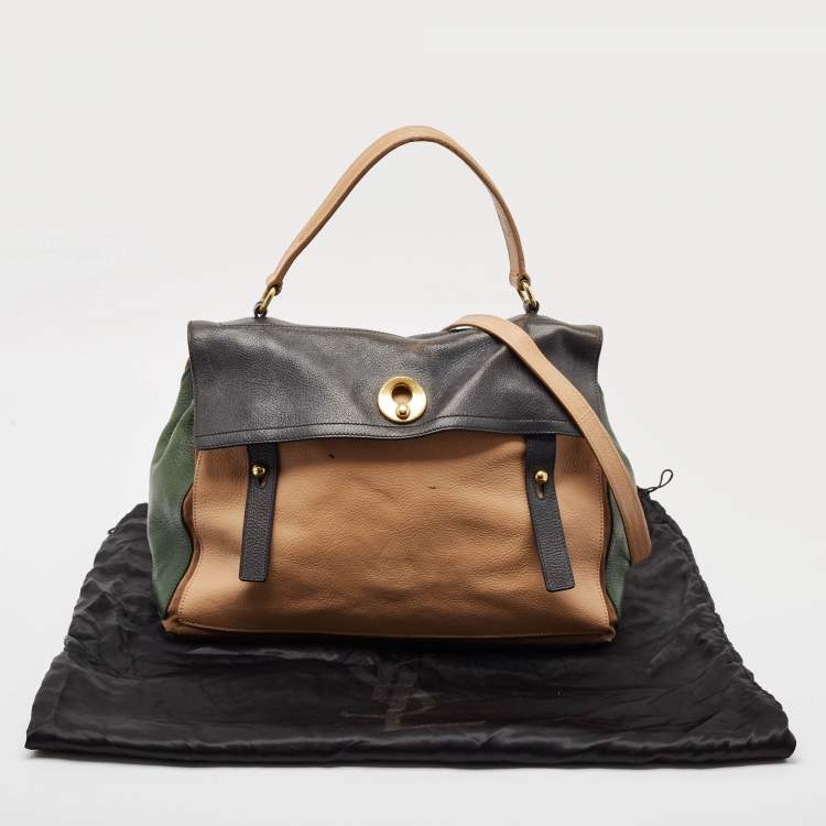 Pre Owned Yves Saint Laurent Tricolor Leather and Suede Large Muse Two Top Handle Bag