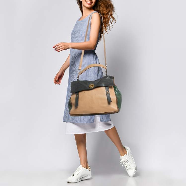 Pre Owned Yves Saint Laurent Tricolor Leather and Suede Large Muse Two Top Handle Bag