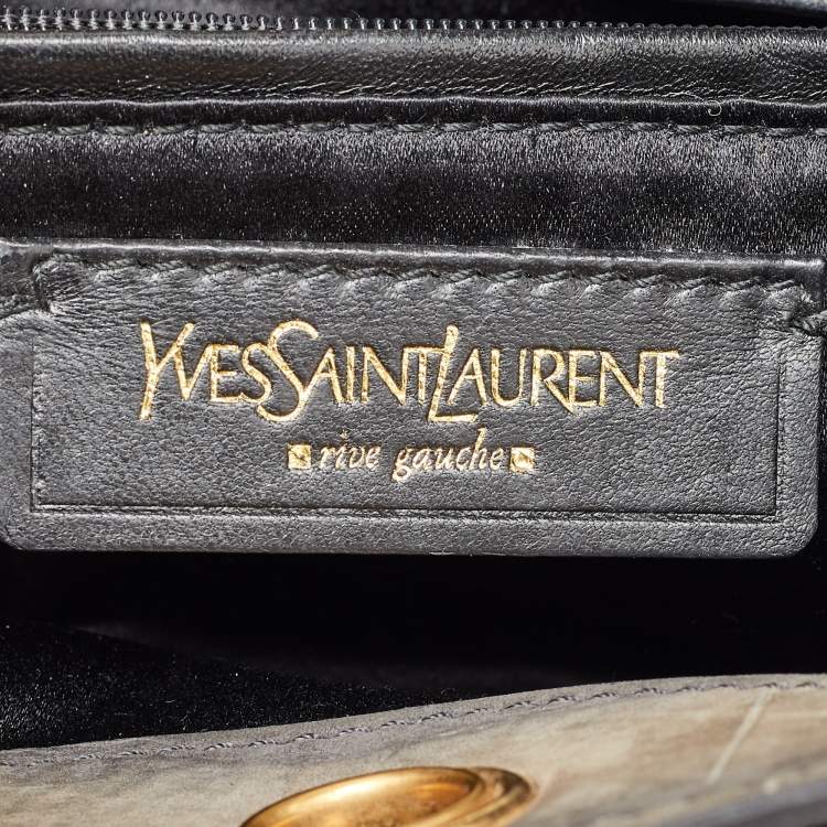 Pre Owned Yves Saint Laurent Grey Croc Embossed Nubuck Leather Shoulder Bag
