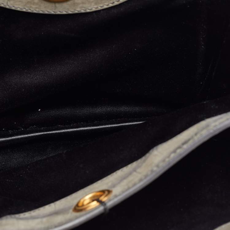 Pre Owned Yves Saint Laurent Grey Croc Embossed Nubuck Leather Shoulder Bag