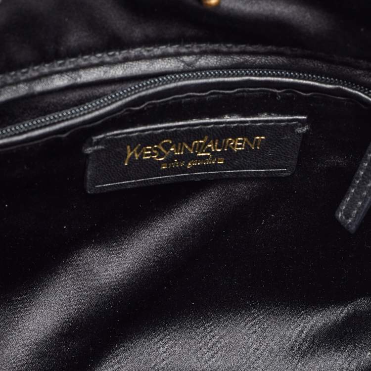 Pre Owned Yves Saint Laurent Grey Croc Embossed Nubuck Leather Shoulder Bag