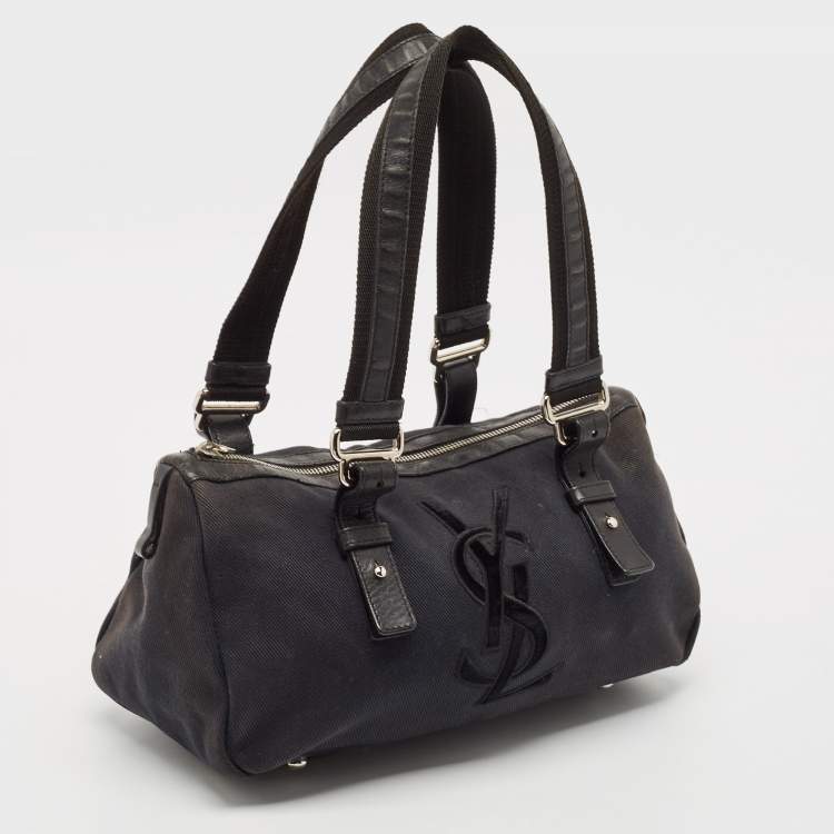 Pre Owned Yves Saint Laurent Black Canvas and Leather Kahala Boston Bag