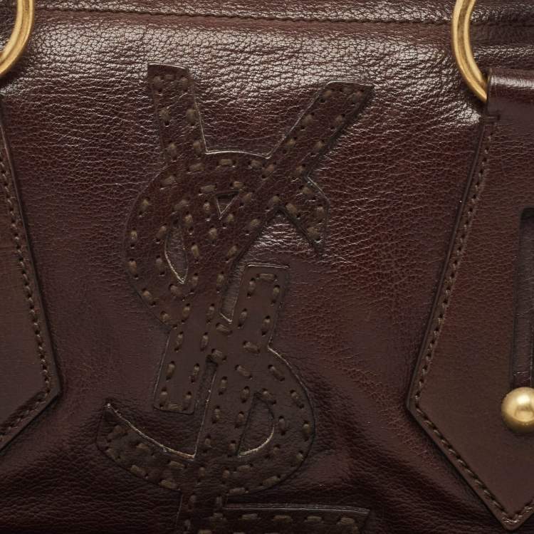 Pre Owned Yves Saint Laurent Dark Brown Leather Logo Boston Bag 
