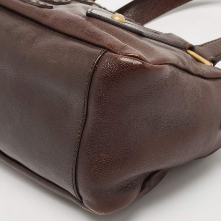 Pre Owned Yves Saint Laurent Dark Brown Leather Logo Boston Bag 