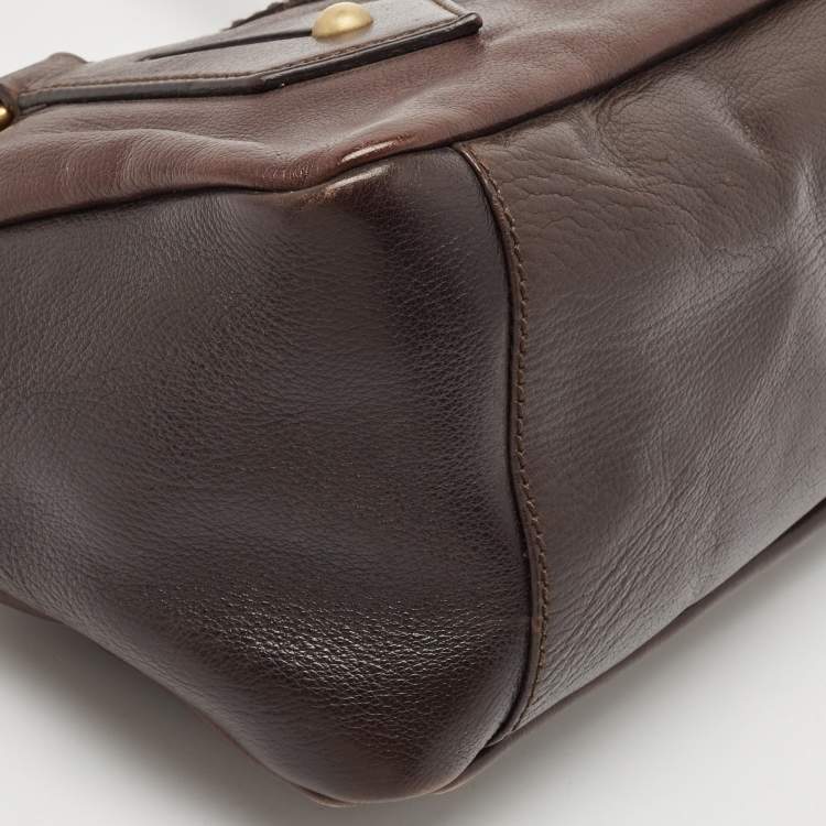 Pre Owned Yves Saint Laurent Dark Brown Leather Logo Boston Bag 