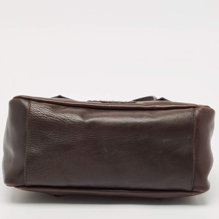 Pre Owned Yves Saint Laurent Dark Brown Leather Logo Boston Bag 