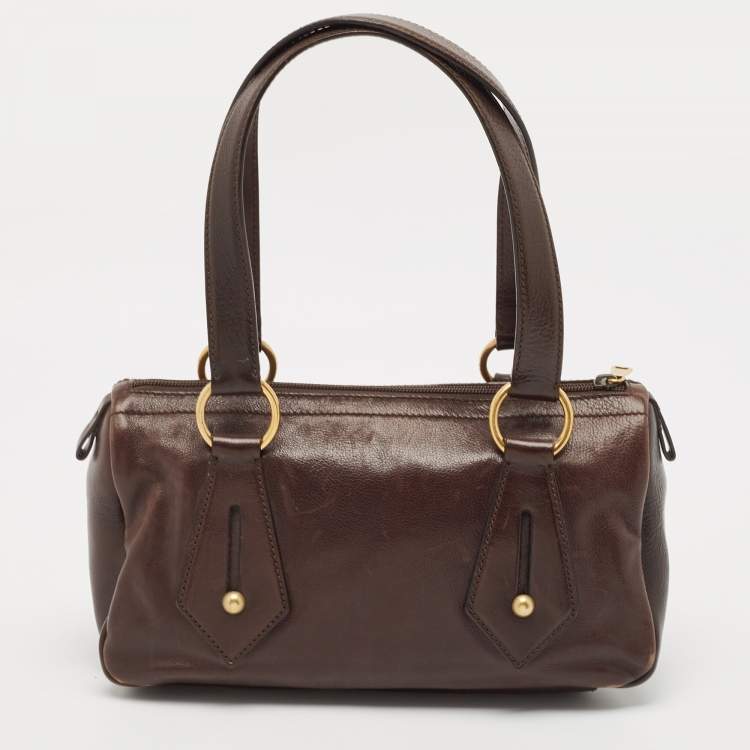 Pre Owned Yves Saint Laurent Dark Brown Leather Logo Boston Bag 