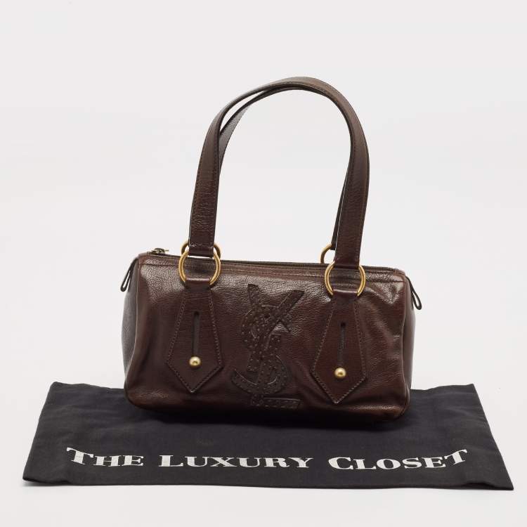 Pre Owned Yves Saint Laurent Dark Brown Leather Logo Boston Bag 