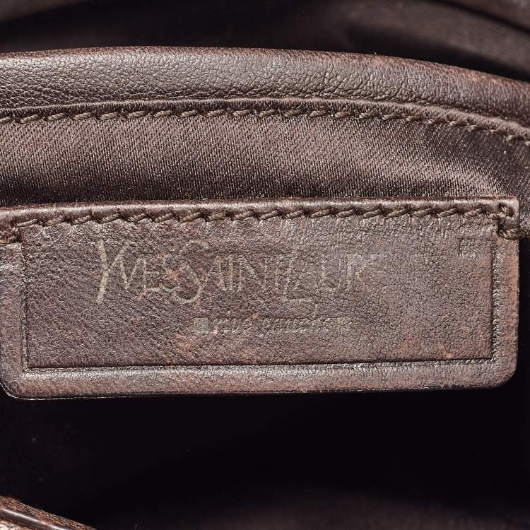 Pre Owned Yves Saint Laurent Two Tone Brown Suede and Leather Rive Gauche Shoulder Bag