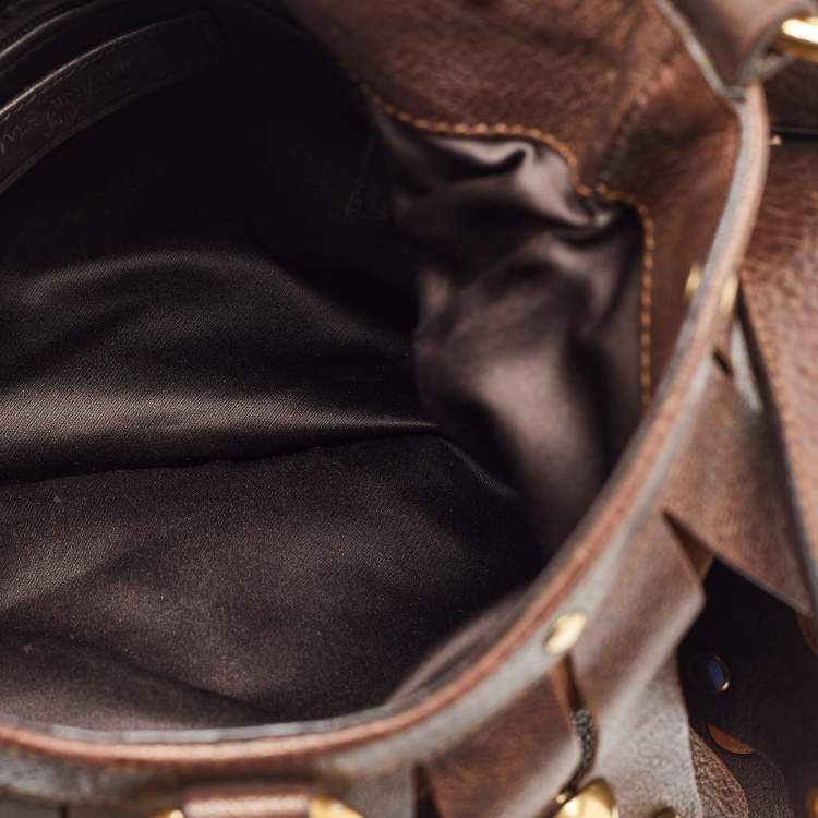 Pre Owned Yves Saint Laurent Two Tone Brown Suede and Leather Rive Gauche Shoulder Bag