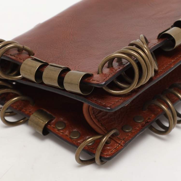 Pre Owned Yves Saint Laurent Brown Leather Ring Studded Clutch