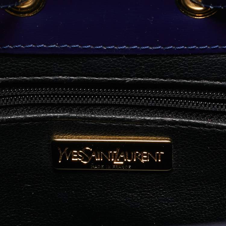 Pre Owned Yves Saint Laurent Blue Leather Vintage Drawstring Bucket Bag