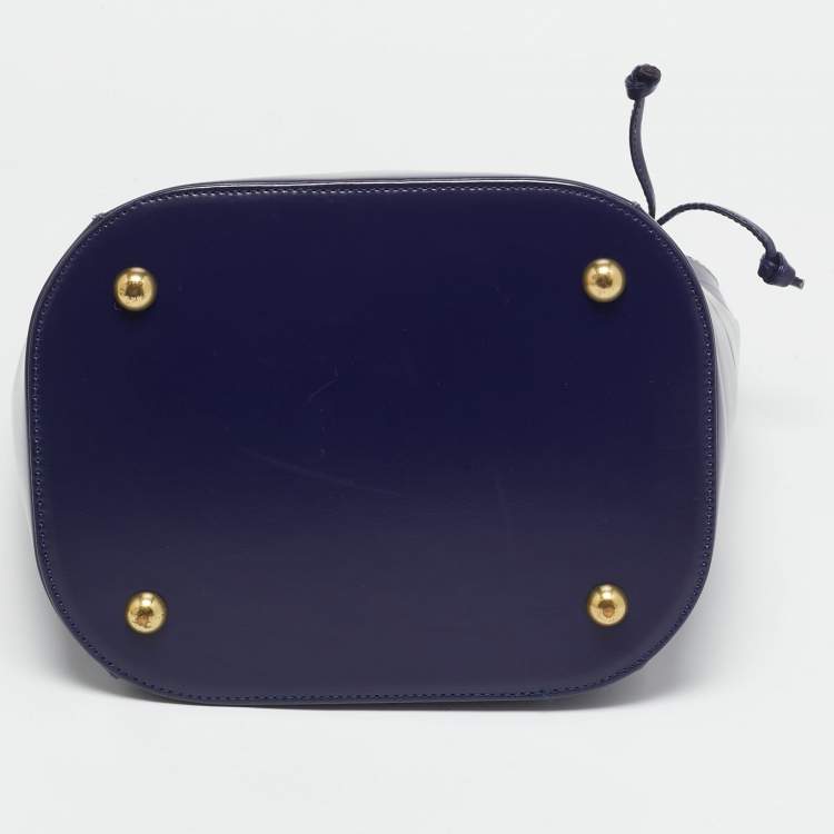 Pre Owned Yves Saint Laurent Blue Leather Vintage Drawstring Bucket Bag
