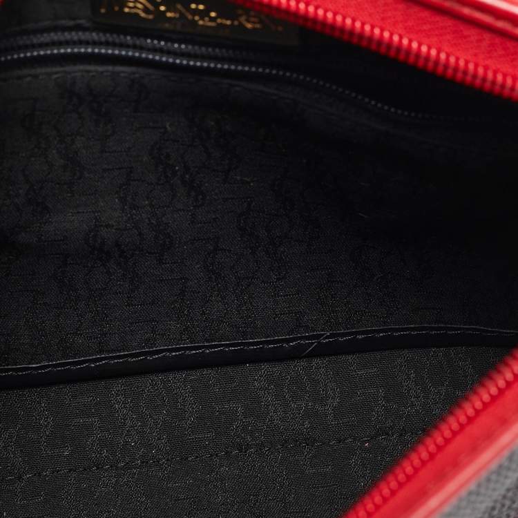 Pre Owned Yves Saint Laurent Grey/Red Coated Canvas and Leather Vintage Clutch