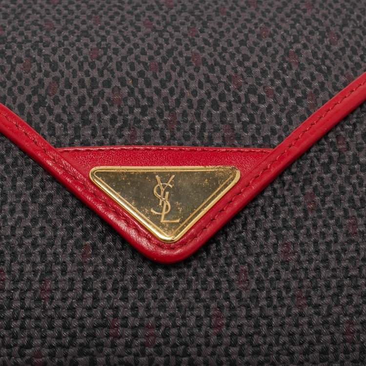 Pre Owned Yves Saint Laurent Grey/Red Coated Canvas and Leather Vintage Clutch