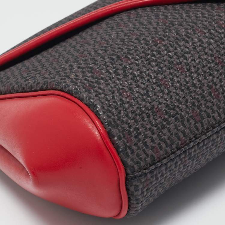 Pre Owned Yves Saint Laurent Grey/Red Coated Canvas and Leather Vintage Clutch