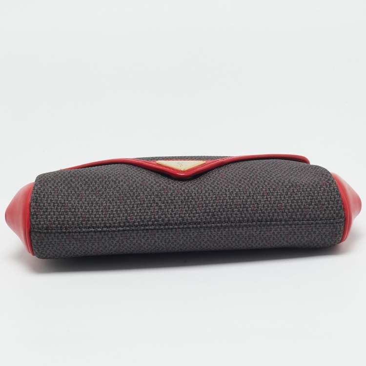 Pre Owned Yves Saint Laurent Grey/Red Coated Canvas and Leather Vintage Clutch