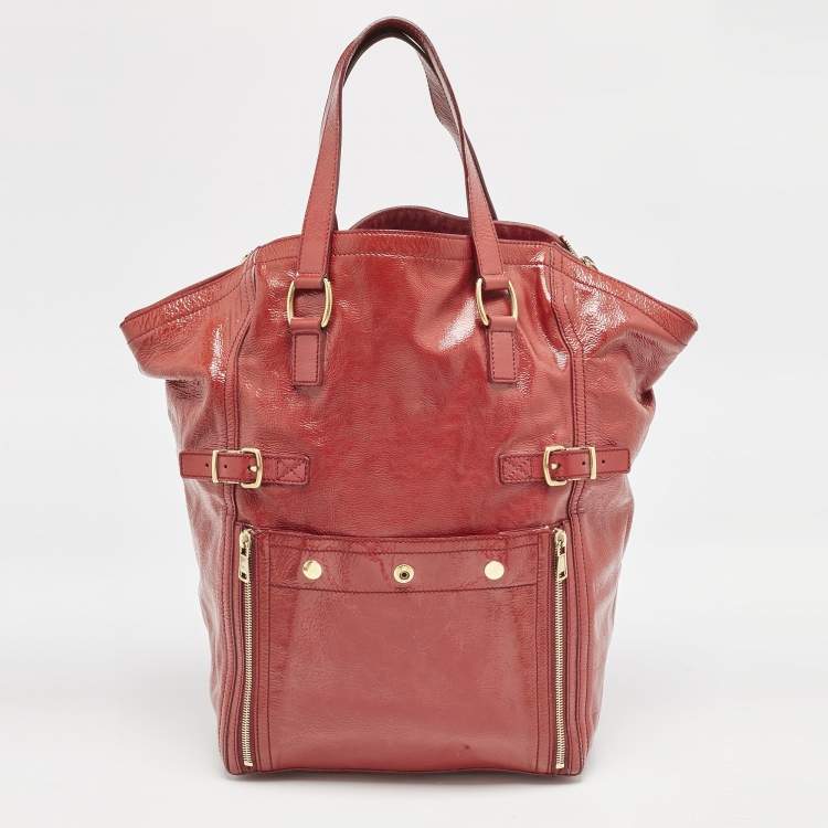 Pre Owned Yves Saint Laurent Red Patent Leather Large Downtown Tote 